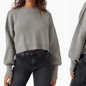 Free People Easy Street Gray Crop Pullover Women's Sweater